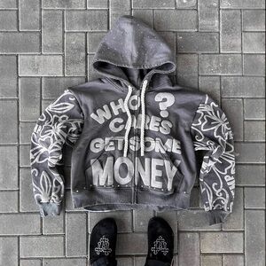 Gray and Red Vintage Y2K Graphic Hoodie 2 piece